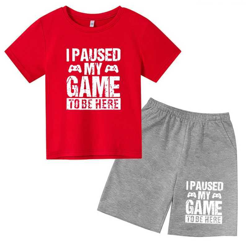 Clothing Sets Kids Summer Fashion I Paused My Game To Be Here Letter Printed T-shirts+Pants 2pcs Suits 3-13 Years Boys Girls Outfits Tees Sets H241214