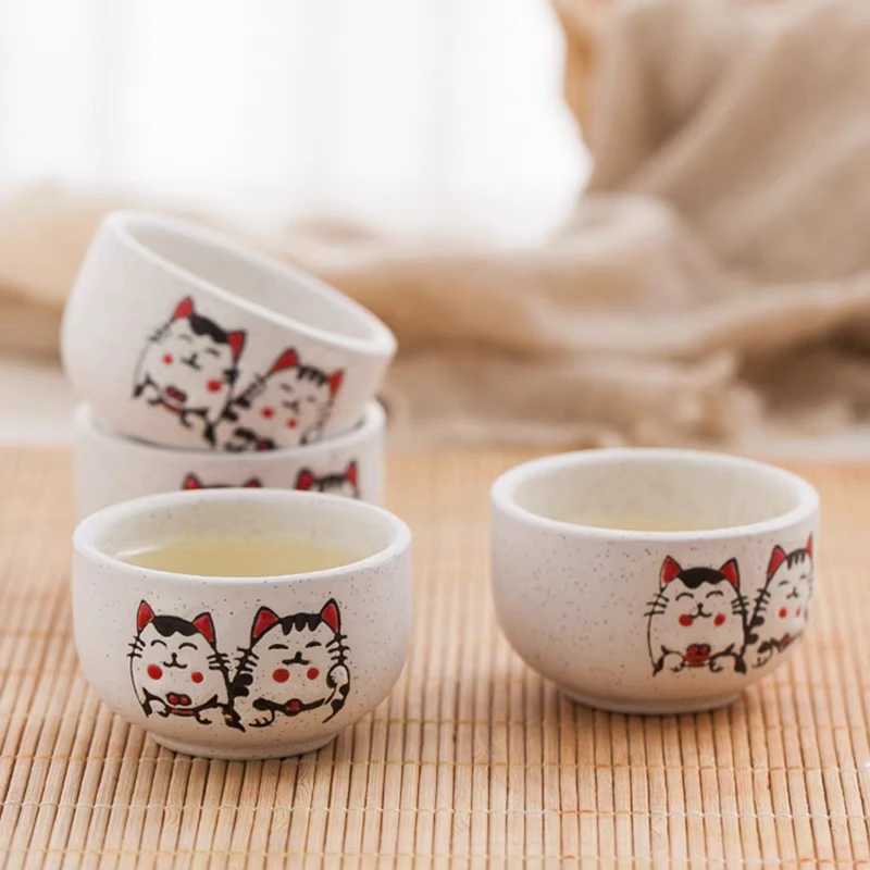 Ceramic Lucky Cat Teapot with 4 Tea Cups Portable Chinese Kung Fu Tea Set Tea Kettle 200ml with Neko Teacup Y241214