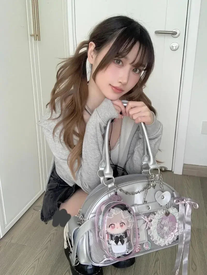 Xiuya Japanese Womens Cute Handbag Lolita Cute Itabag Fashion Silver Sweet Girl Underwear Bicycle Bag Casual Shoulder Bag 241212