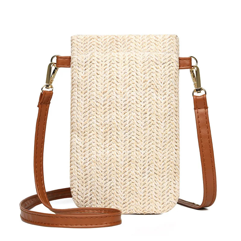 Fashion womens turf womens cross body messenger bag summer Bohemian beach latan shoulder bag small solid phone coin wallet 241213