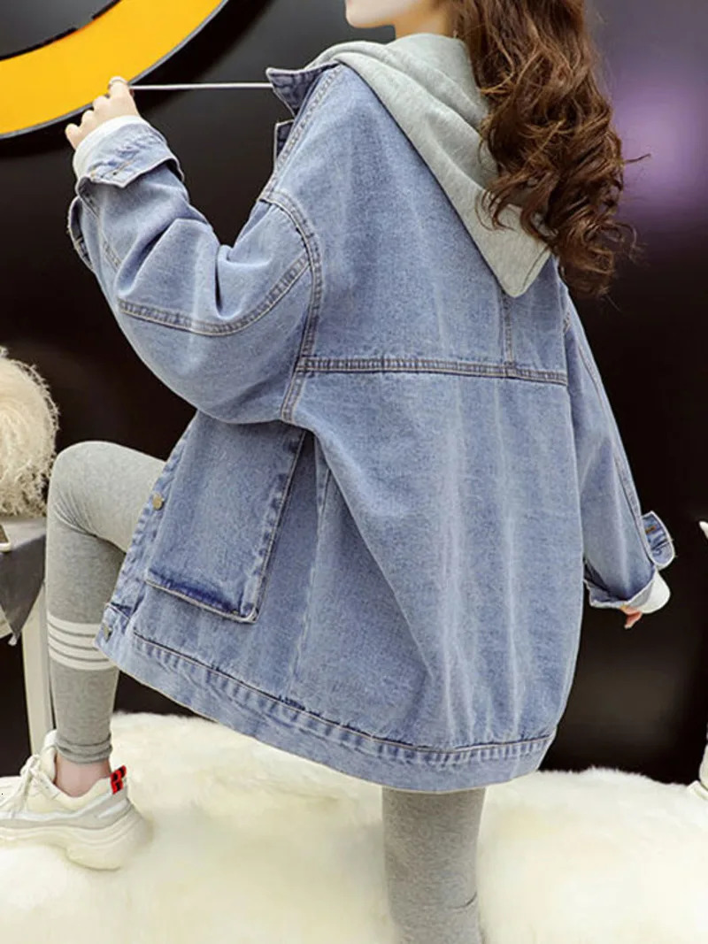 Streetwear Black Denim Jacket Womens Korean Fashion Splicing Work Hoodie Spring Casual Chaquetas Tank Top Jeans 241211