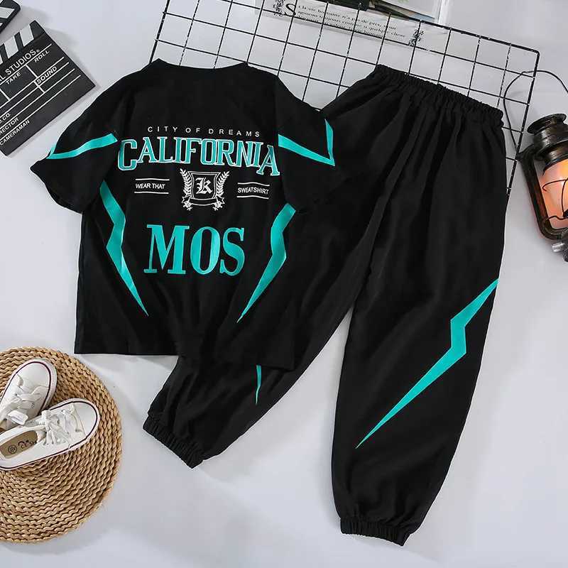 Clothing Sets summer boys clothes set letter top pants 2 pieces suit teenage boy print tracksuit cool boy style children outfit H241214