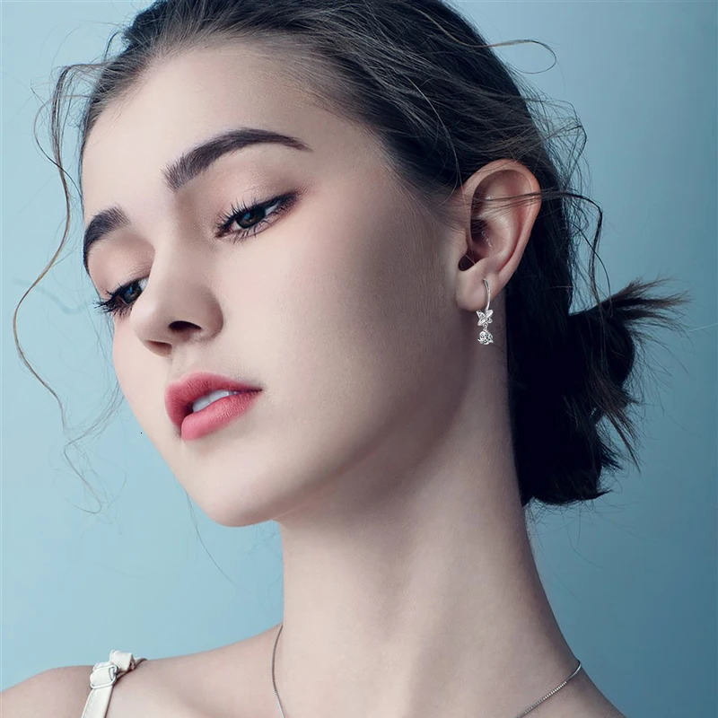 Trend Real 925 Silver 5mm Round Drop Clip Earrings for Women Four-leaf Clover Valentine Wedding Jewelry Gift 241214