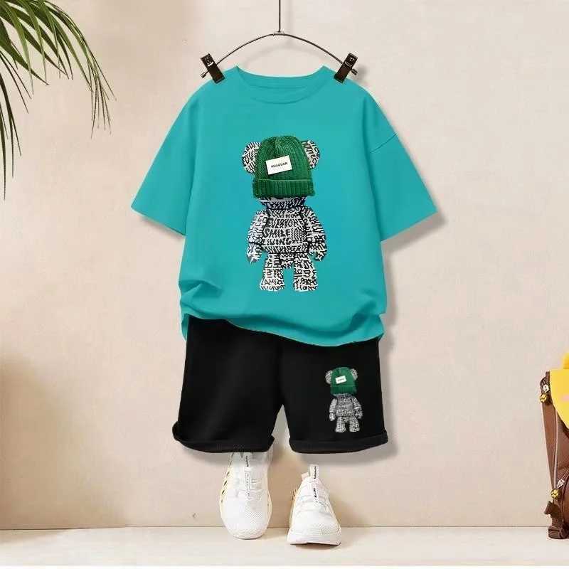 Clothing Sets Summer Baby Girls Boy Clothes Set Children Cartoon Bear Printed T-Shirts And Shorts 2 pieces Suit Kid Fashion Top Bottom Outfits H241214