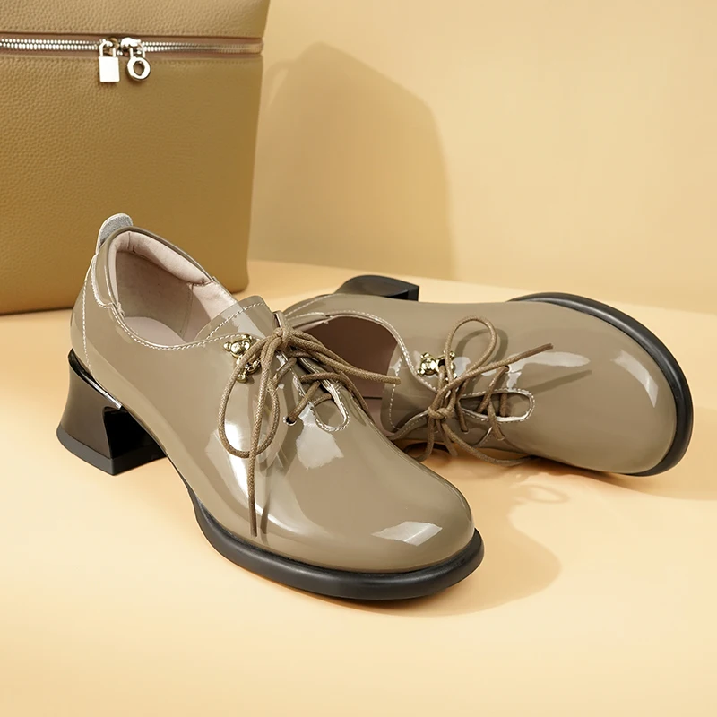 AIYUQI Women Dress Shoes Genuine Leather Fall New Round Head Ladies Office Shoes British Lace Up Women Loafers