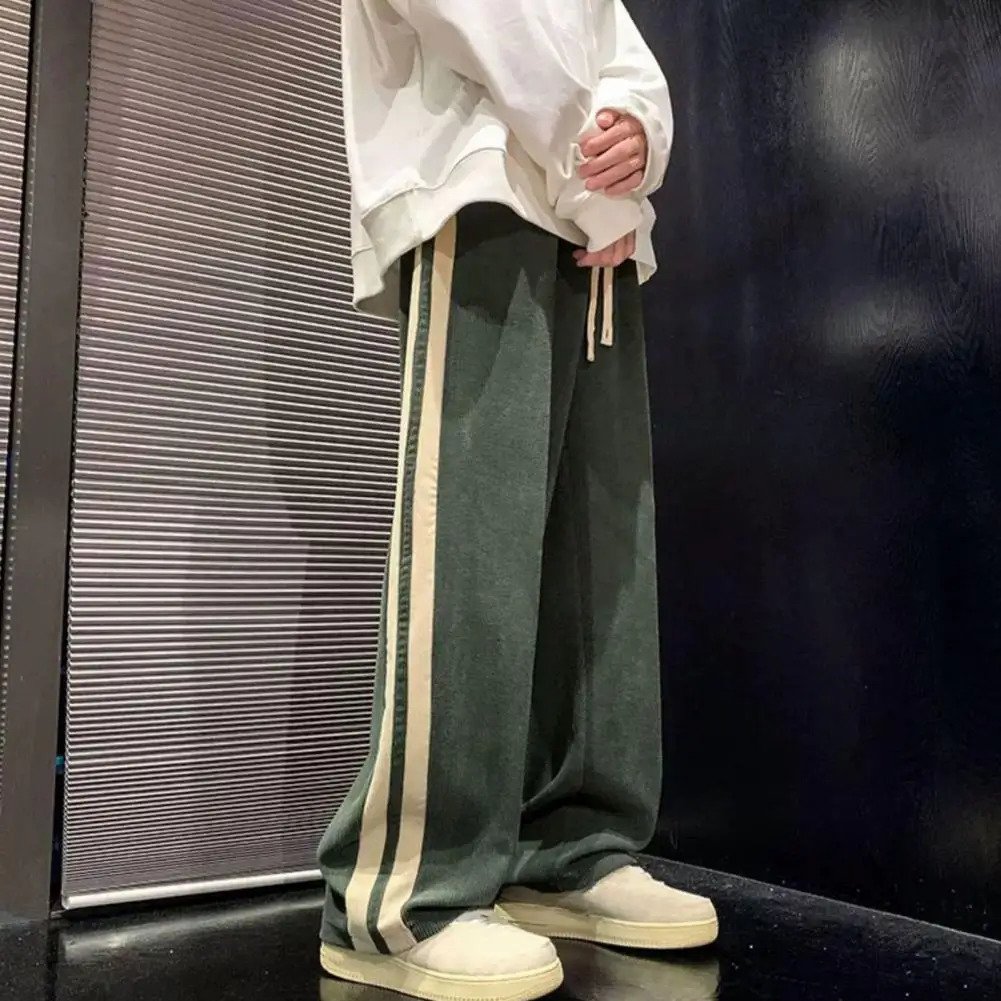 Men Casual Pants Retro Striped Mens Sweatpants with Elastic Waist Wide Leg for Comfortable Street Style Soft 241214