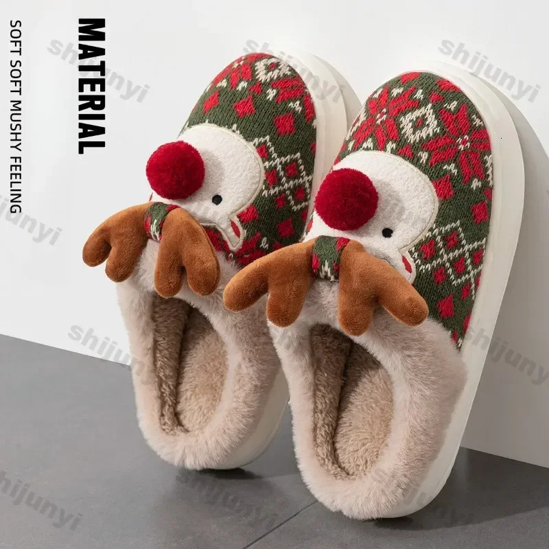 Christmas Women Slippers Winter Davids Deer Home Couple Warm Non Slip Plush Cotton Thick Soled Floor 241214