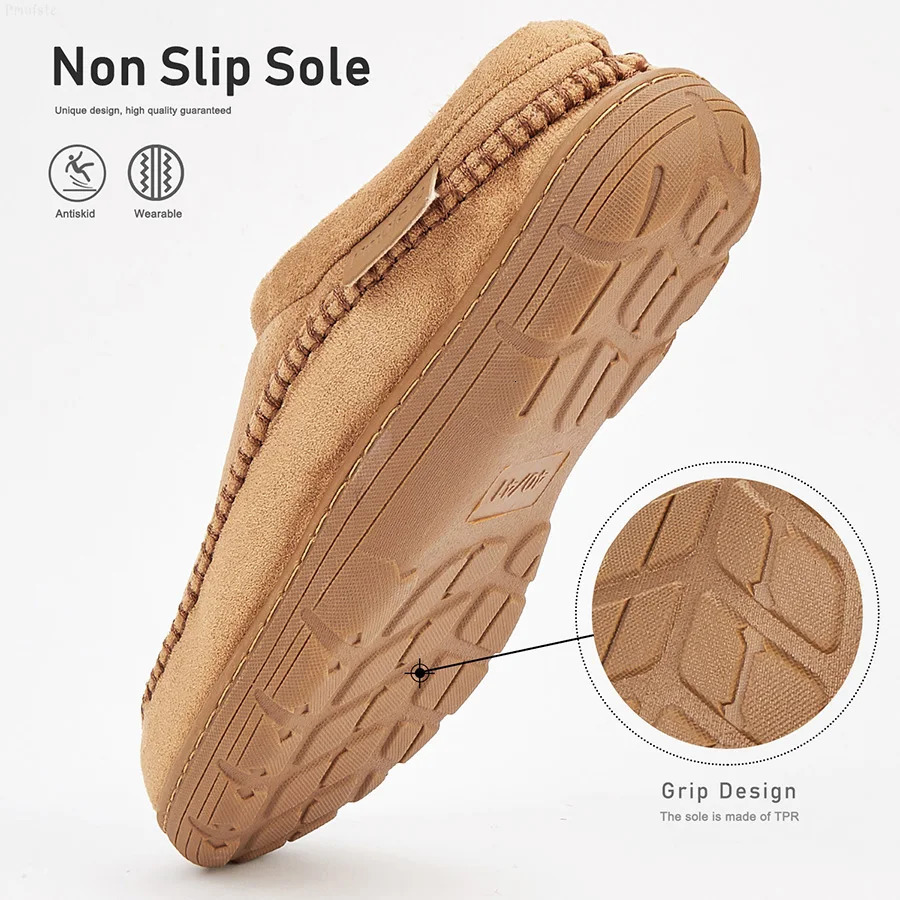 Winter Mens Slippers Memory Foam Plush Warm Cozy Vintage y House Shoes Suede Sewing ner Casual Slipper IndoorOutdoor 241214