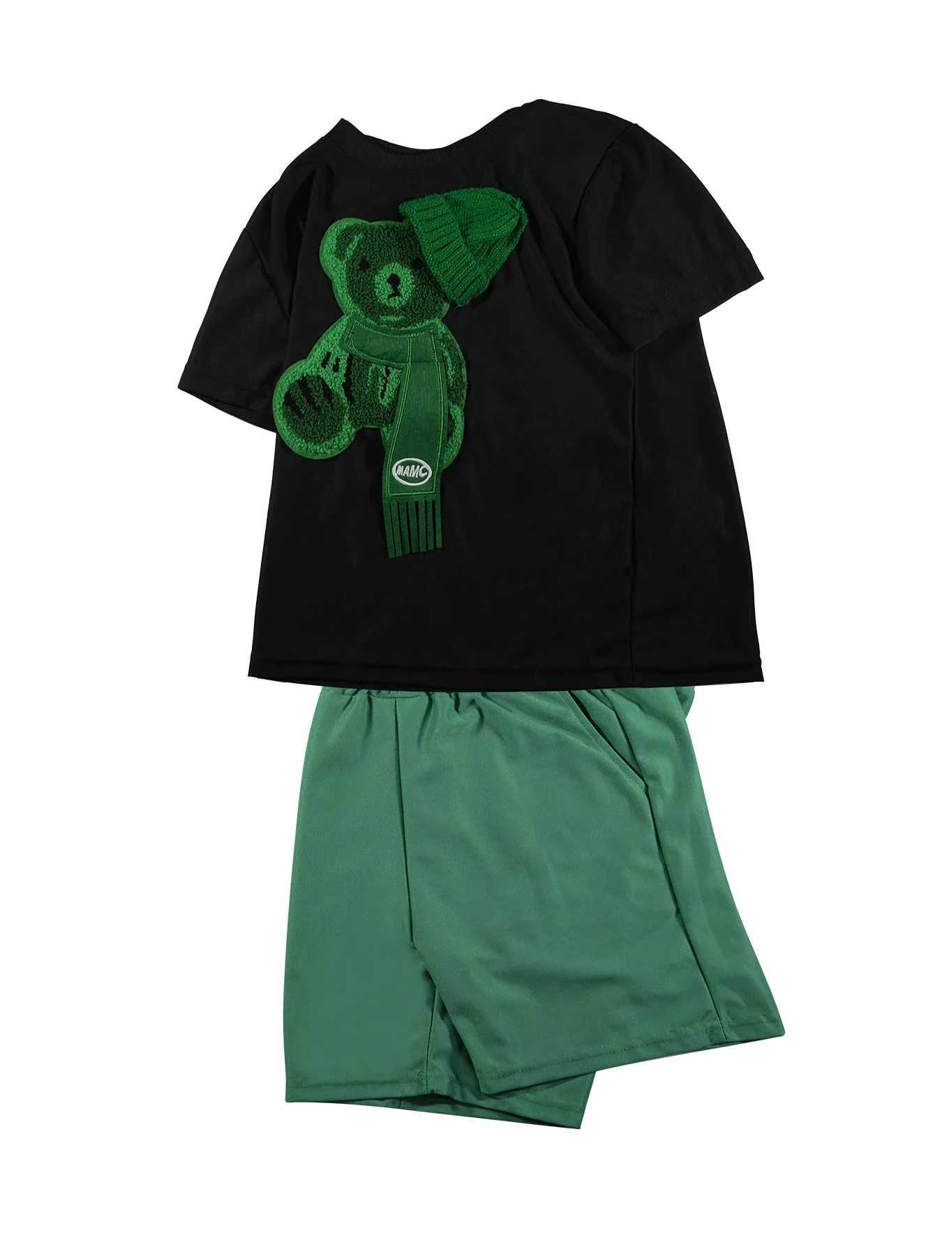 Clothing Sets Summer Baby Clothes Set Children Boy Girl Short Sleeve Tshirts and Shorts Suit Kid Embroidery Bear Top and Bottom 2pcs Tracksuit H241214