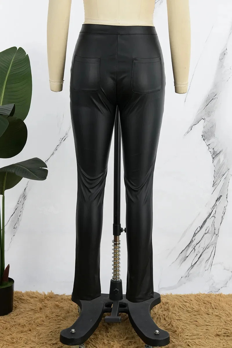 Womens high waisted elastic and sexy ultrathin Pu leather pants European American spicy girl panties autumn winter 241212