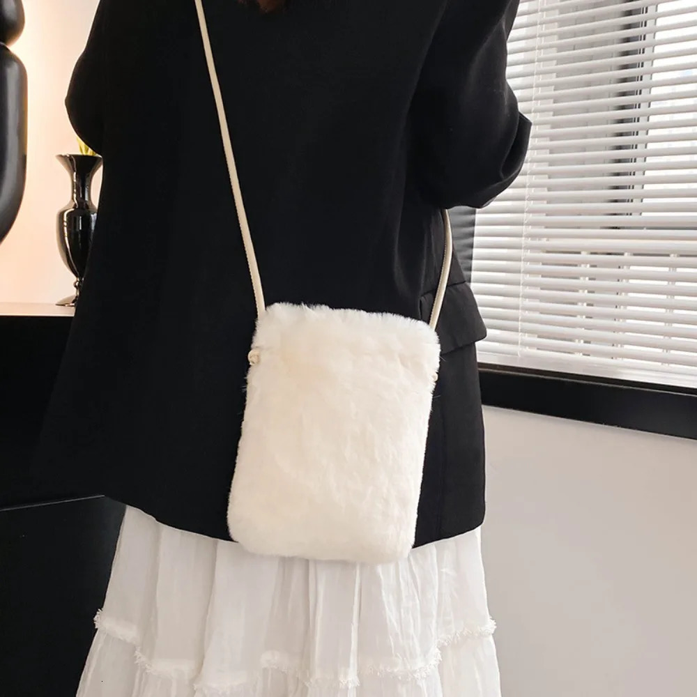 plush messenger bag mobile phone cross shaped bag high-quality mini sling bag womens ten font wallet shoulder bag mobile phone bag 241213