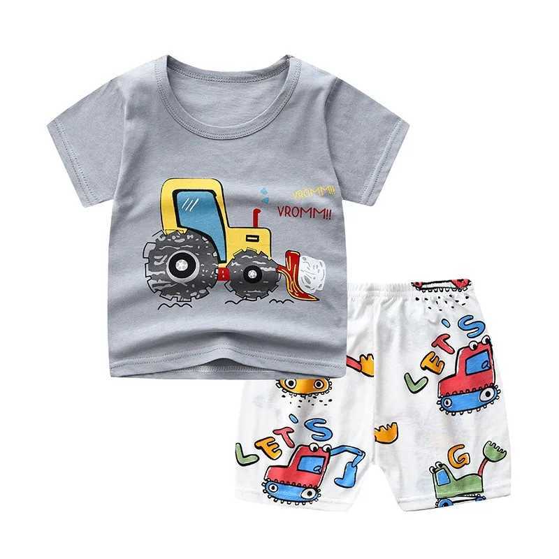Clothing Sets Kids Casual Short Sleeve Sets Dinosaur Print Tshirt Loose Shorts Two Piece Suit New Children Cute Fashion Tracksuits Outer Wear H241214