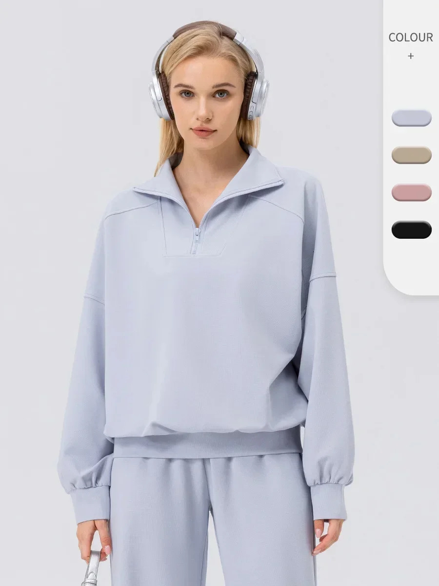 Autumn and winter sports hoodie women half zipper fitness long sleeve loose casual outdoor running coat gym set 241209
