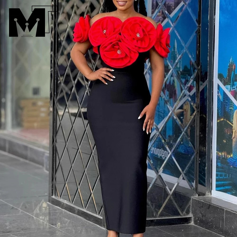 MT Elegant Womens Cocktail Dress Sexy Shoulder Floral Bandage Body Long Birthday Party Home 241212