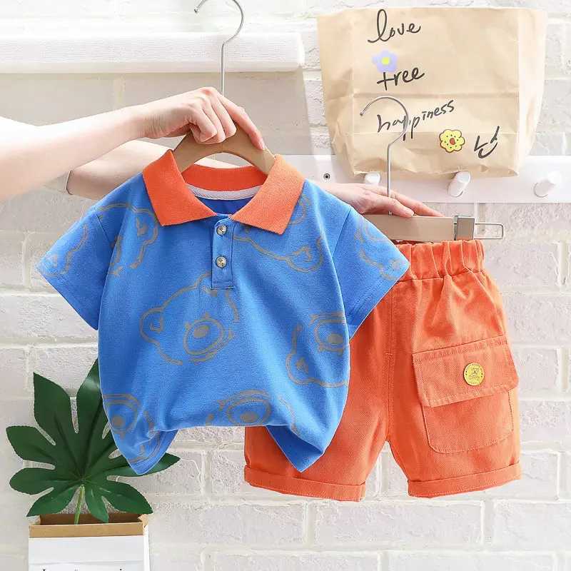 Clothing Sets New Summer Baby Clothes Suit Children Boys Girls Cartoon Bear T Shirt Shorts 2Pcs/Set Toddler Casual Clothing Kids Tracksuits H241214