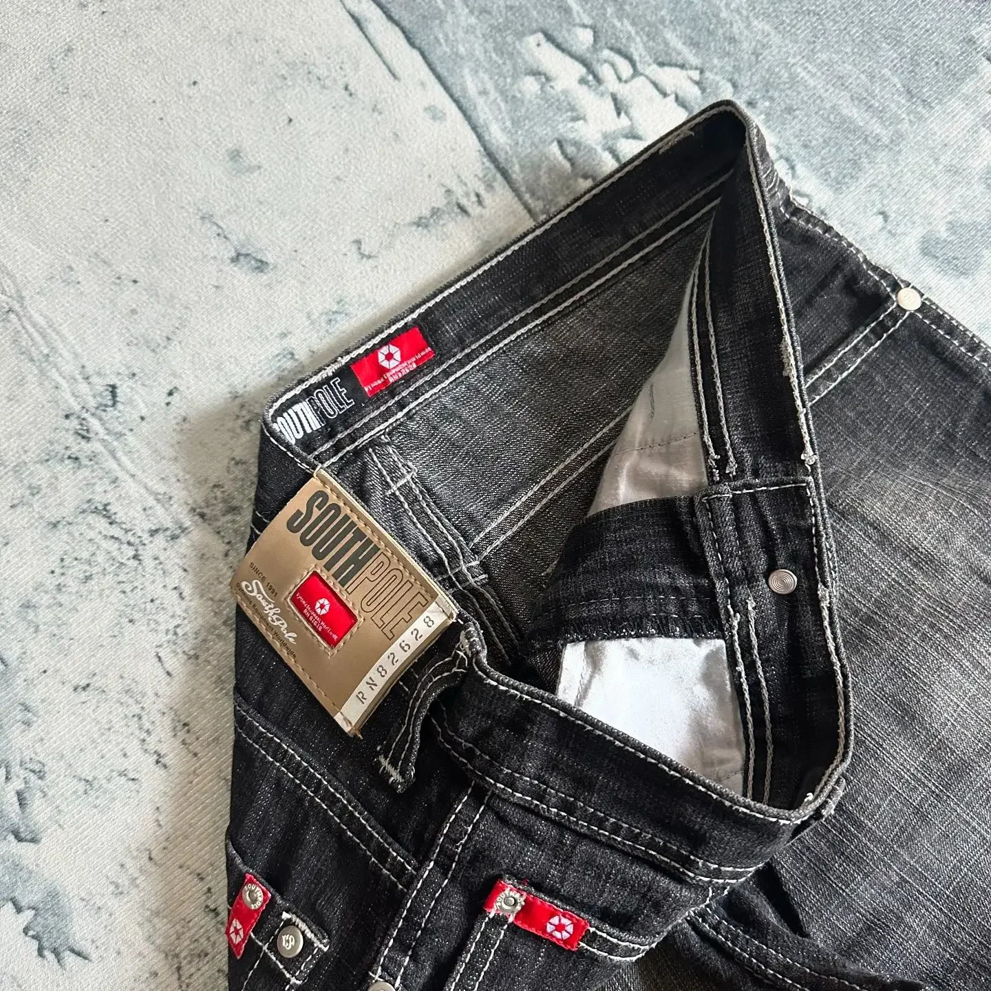 Y2K Southpole Streetwear Fashion Multipocket Washed Baggy Jeans Men Women Hiphop Casual Gothic High Waist Wide Trouser 241214