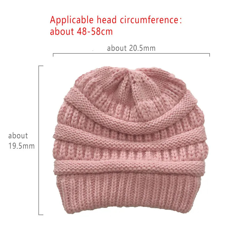 adult womens wool knitted hat autumn warm skull hat womens cross ponytail hat skull hat 241211