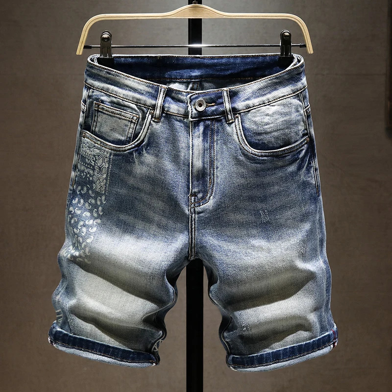 Summer Mens Stretch Short Jeans Fashion Casual Slim Fit High Quality Elastic Denim Shorts Male Clothes 241211