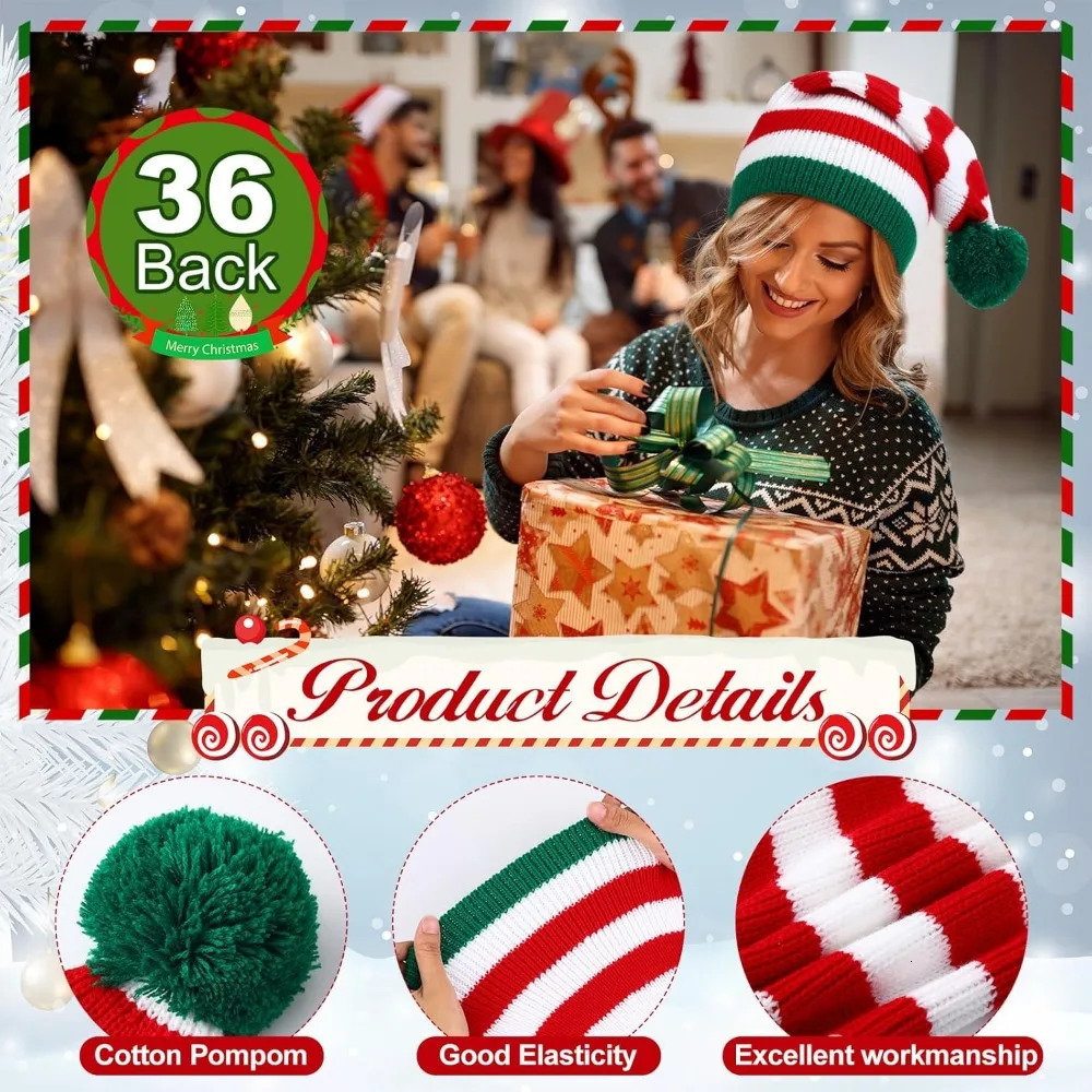 36 Christmas Knitted Santa Claus Hats Adult and Children Crochet Christmas Hats Bulk Winter Christmas Bean Hats 241211