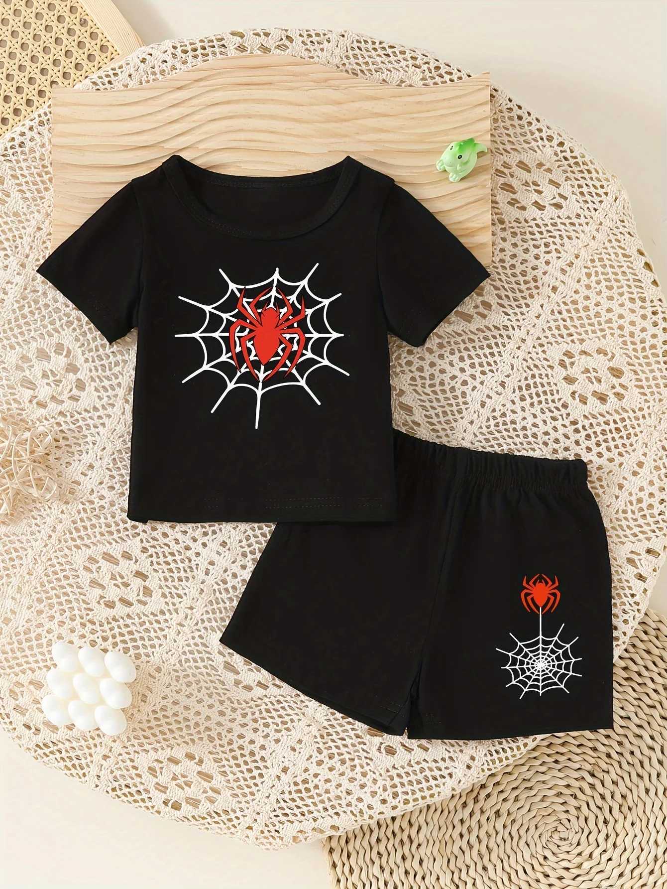Clothing Sets Summer Kid Boy Girls Clothes Set Children Red Spider Printed T-Shirts And Shorts 2 Pieces Suit Baby Casual Top Bottom Tracksuits H241214