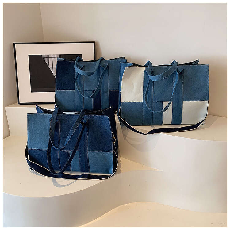Leisure large capacity women canvas denim tote bag for class commuting single shoulder handbag 2024 new style chic and elegant clothing
