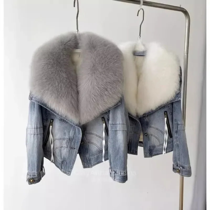 Winter Thick Short Denim Jacket Fashion Park Jeans Jacket Fur Coat Detachable Fur Collar Cotton Jacket 241210