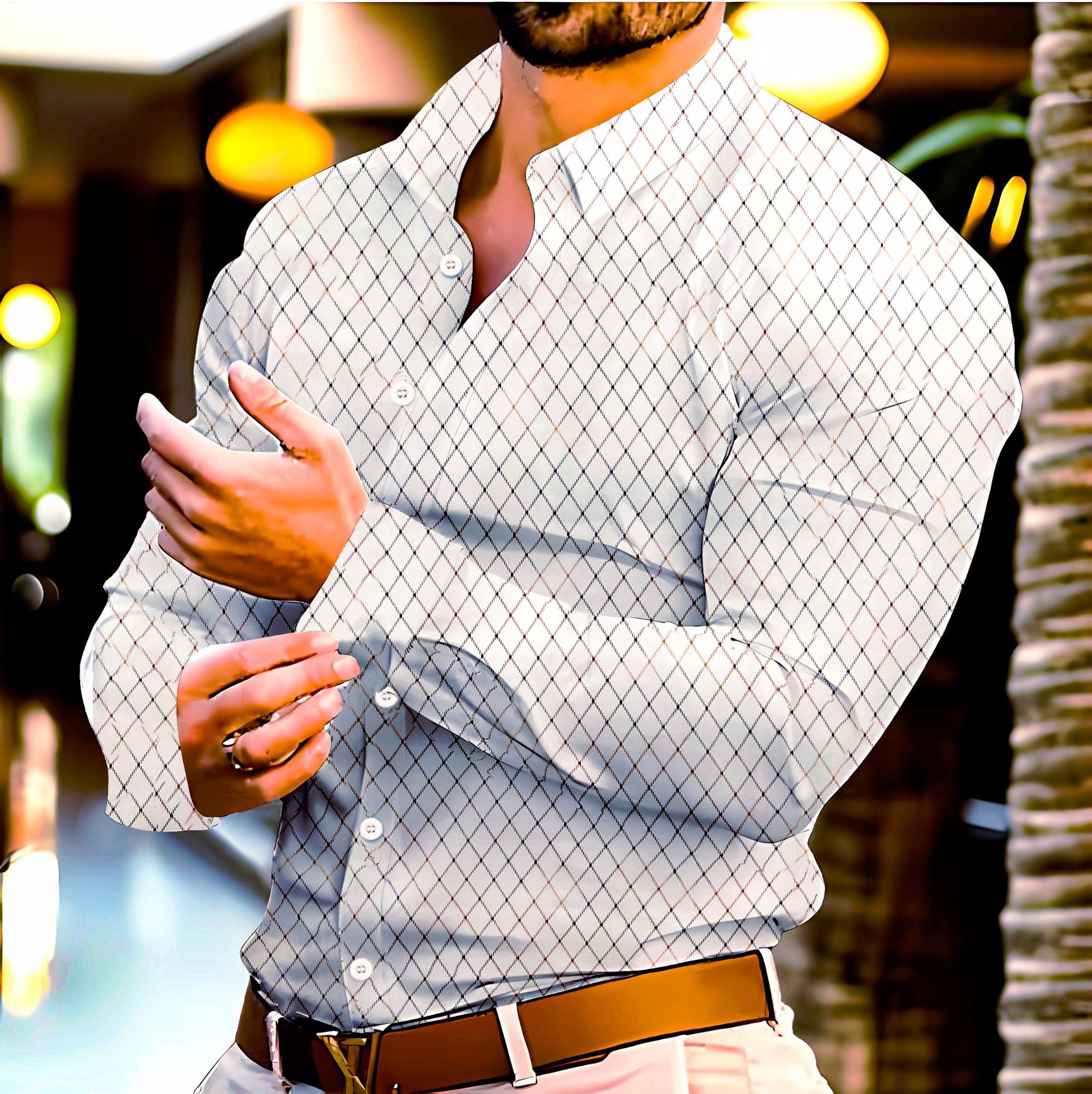 New Designer Long-sleeved Casual Cotton Plaid Shirts For Men Fashion Comfortable Tops Clothing Camisa Masculina Chemise Wholesale High Quality Shirt B