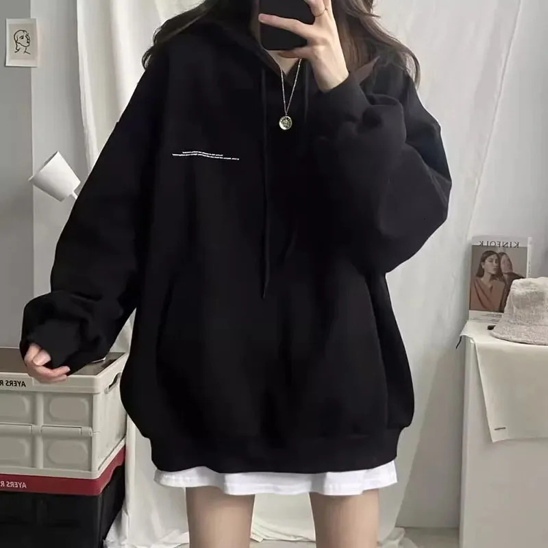 100% Cotton Letter Print Loose Sweatshirt Women Autumn Korean Oversized Lazy Style Casual Hoodie Harajuku All Match Streetwear 241214
