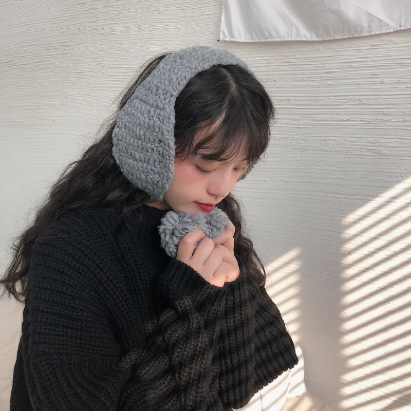 Ins Cute Tidal Knit Ear Bag Soft sisters with Earmuffs Autumn and Winter Earmuffs Warm and Velvet Earmuffs Women Retro 241211