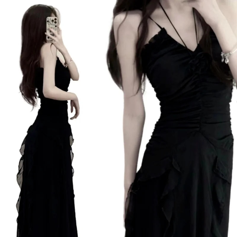 n Style Small Black Dress for Womens Summer Waist Wrap Display Ultra Thin Super Y2K Formal Occasion Tank Top 2023 241212