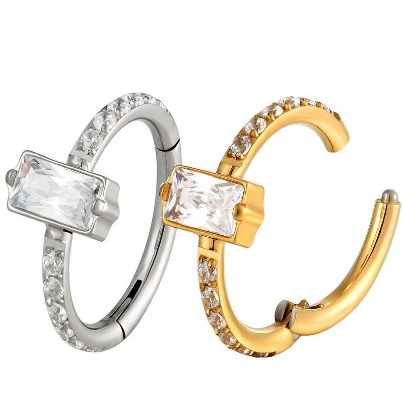 1PC G23 Piercing Conch Cartilage Earring Clicker Nose Ring Hinged Segment Hoop Ear Clip Cross Zircon Piercing Jewelry 241214