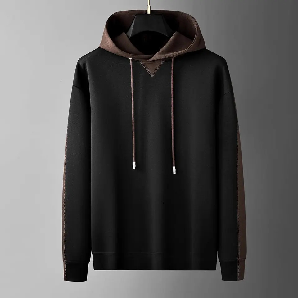 Autumn and Winter Fashion Trend Color Splicing Air Layer Cotton Model Mens Casual Long Sleeve Hoodie Mens 241214