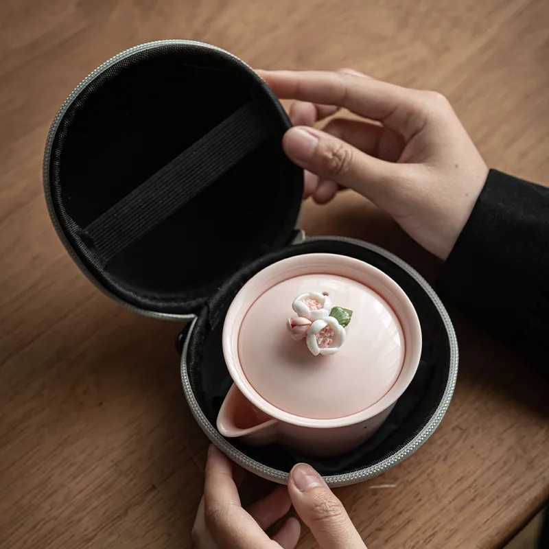 Portable beauty teapot with handmade tea cups cute ceramic teapot Japanese outdoor ceramic teapot set Y241214