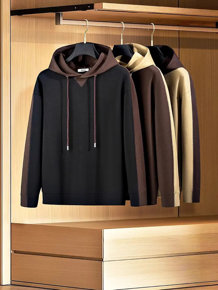Autumn and Winter Fashion Trend Color Splicing Air Layer Cotton Model Mens Casual Long Sleeve Hoodie Mens 241214