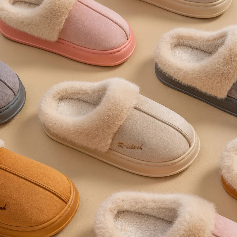 Winter Warm Couple Style Concise Fluffy Slippers Women Men Nonslip Soft Cosy Slides Indoor Mule Ladies Home Cotton Shoes 241214