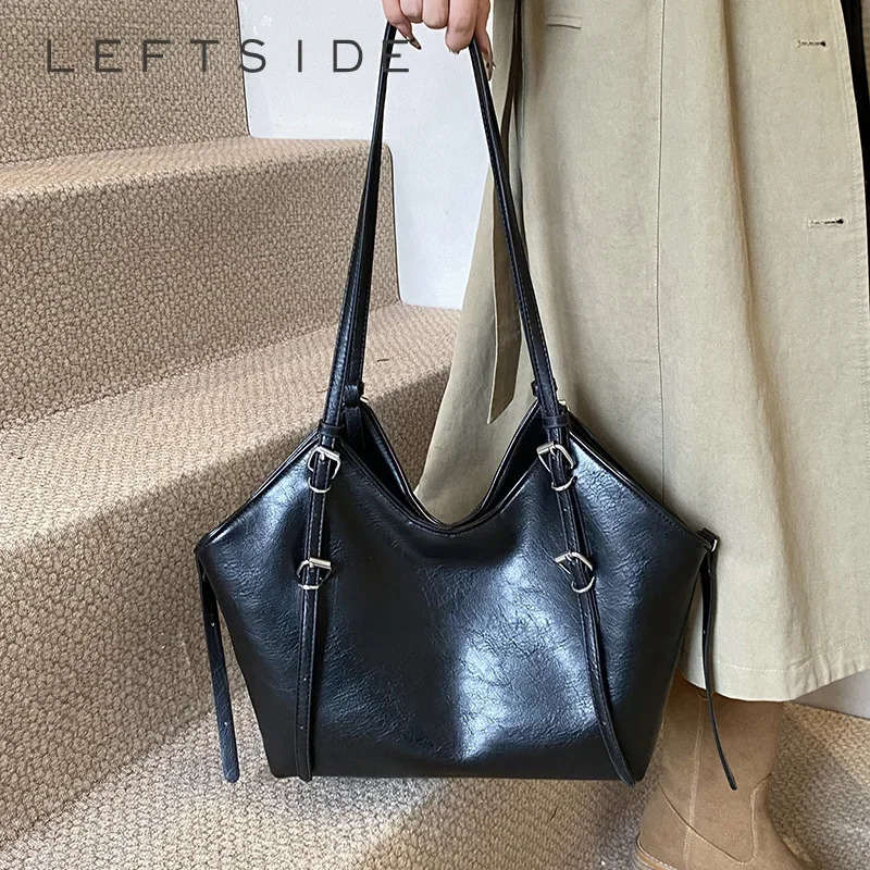 LEFTSIDE Large Pu Womens Leather Shoulder Bag Winter Y2K Korean Fashion Trend Womens Handbag Womens Handbag and Wallet 241213