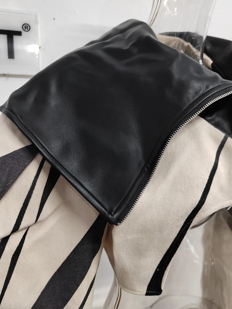 DEAT Fashion Womens Spliced Edge Contrasting Short Jackets Big Lapel Zipper Long Sleeve Short Coat Autumn 1DF6153 241214