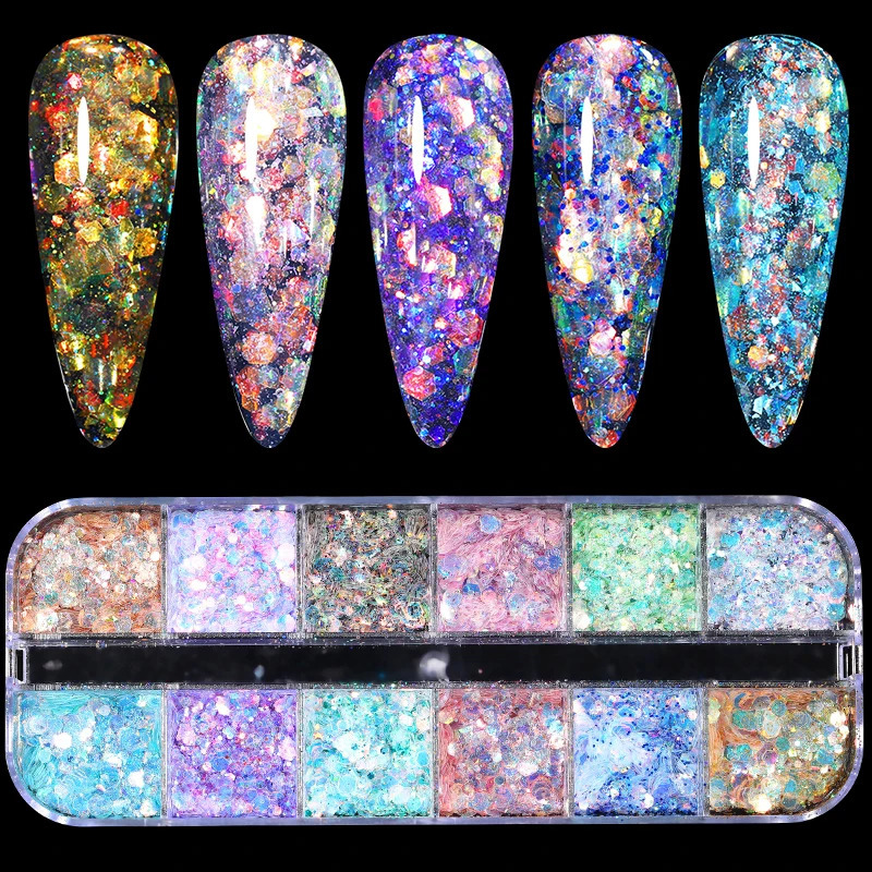 1 Box Aurora Nail Sequins Crystal Thin Irregular Butterfly Star Sparkly Flakes UV Gel Polish Manicure Art Decorations 241213