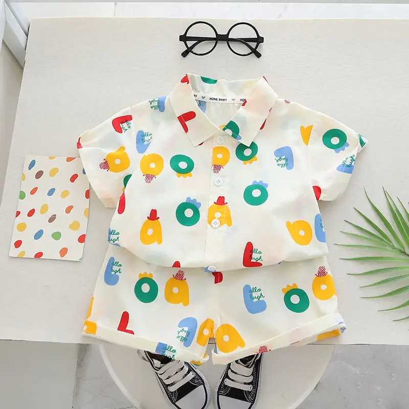 Clothing Sets New Summer Children Suit New Kid Boy Girl Full Print Top Shirt Shorts 2Pcs/Set Baby Toddler Clothing Infant Sportswear 0-5 Years H241214