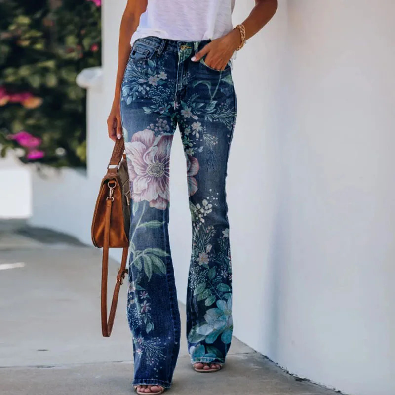 Prints Flared Jean 2024 Streetwear Trendy Element Hipster Baggy Jeans Korean Fashion Drapes Straight Casual Denim 241203