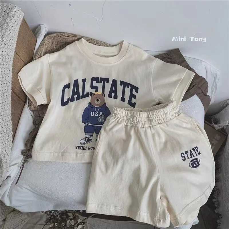 Clothing Sets Summer Baby Clothes Set Children Boy Girl Cartoon Bear T-shirts and Shorts 2pcs Suit Kid Casual Top Bottom Outfits Tracksuits H241214