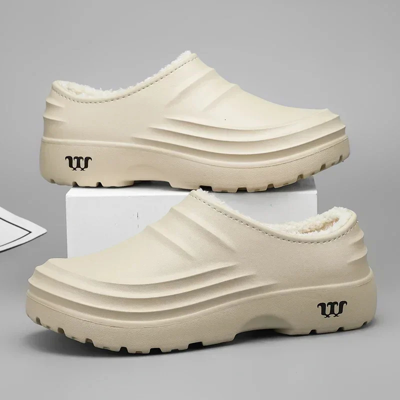 Fashion Cotton Slippers Men Winter Warm Home Shoes Waterproof Garden Indoor Slip on Concise 241214