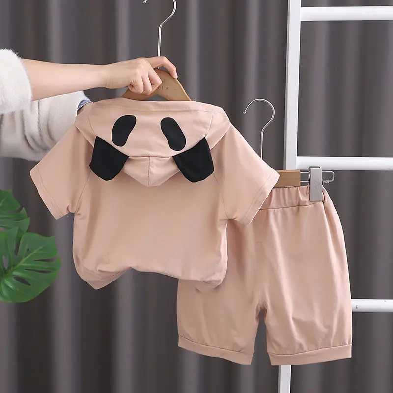 Clothing Sets Summer Children Boys Clothing Kids Cartoon Panda Hooded Shorts 2Pcs/Set Toddler Leisure Sport Suits Cotton Tracksuits 0-5 Years H241214