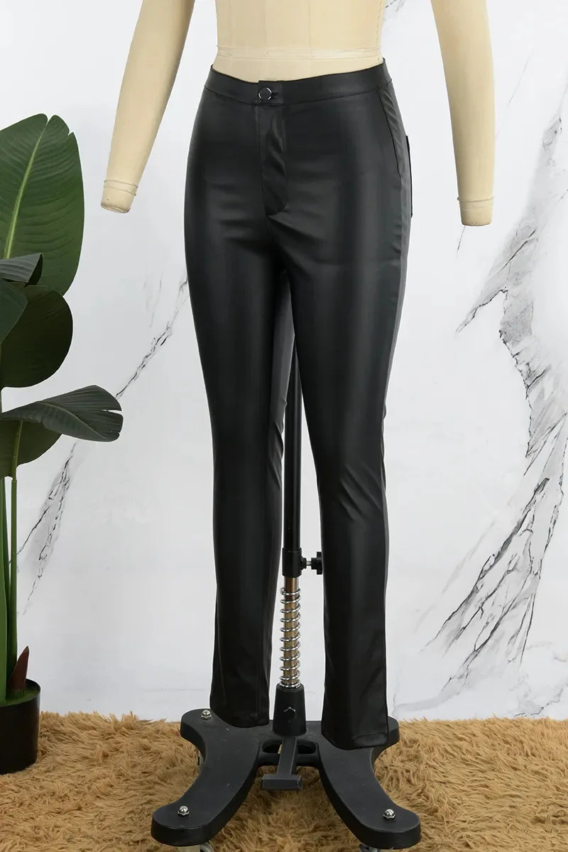 Womens high waisted elastic and sexy ultrathin Pu leather pants European American spicy girl panties autumn winter 241212