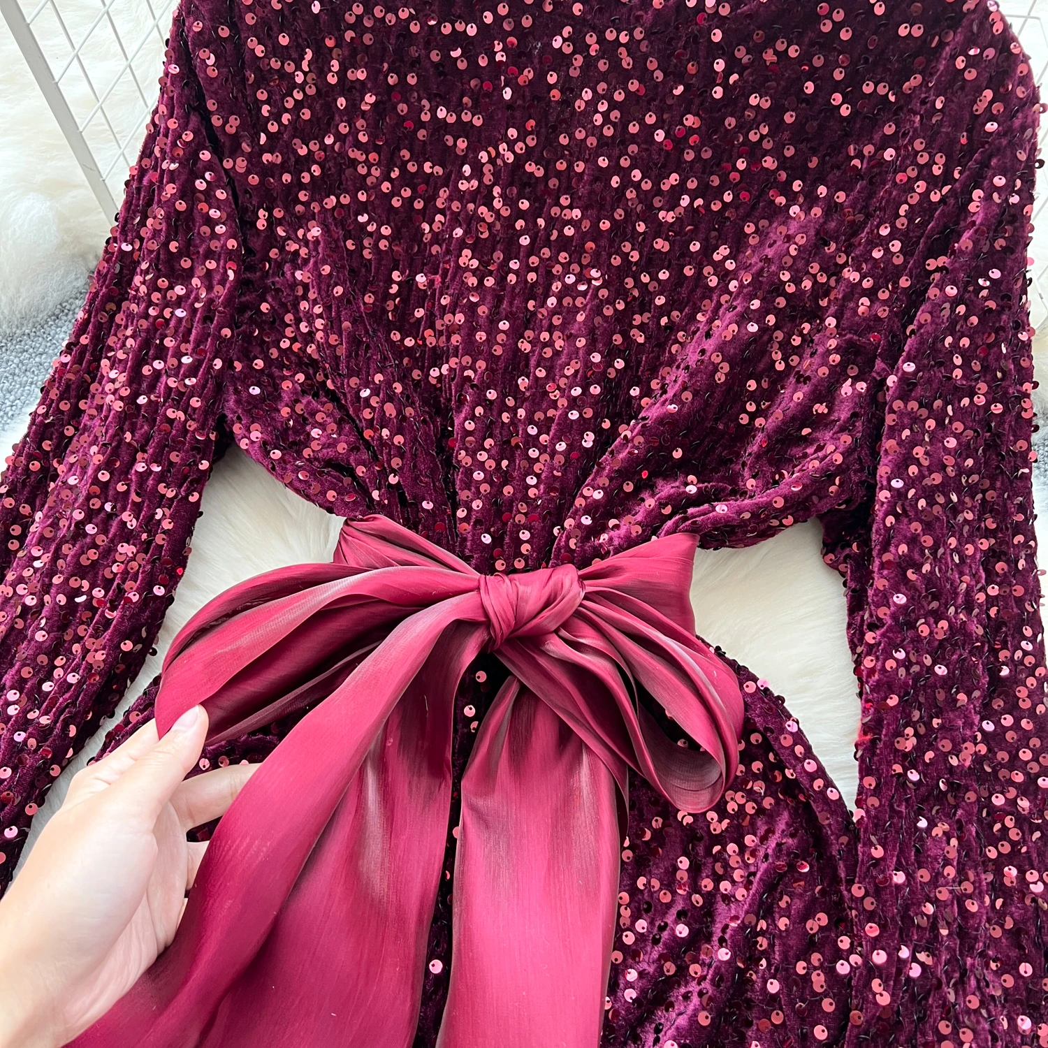 Basic Casual Dresses Bodycon Mesh Patchwork Fishtail Dress Women Long Flare Sleeve Dresses Sequins O Neck Luxury Evening Party Vestidos Dropshipping
