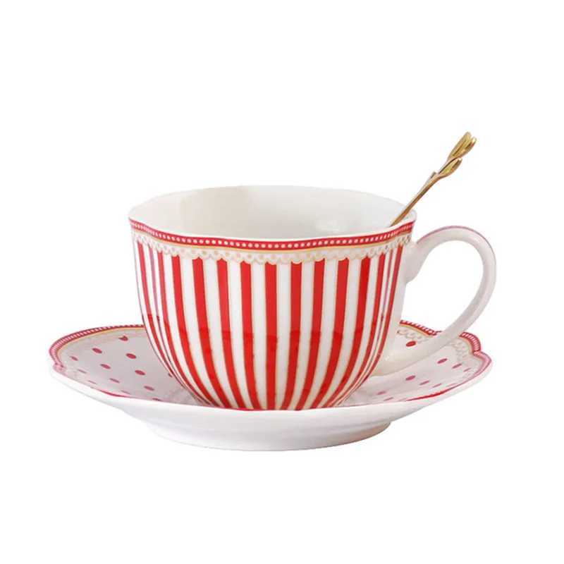 European Stripe Dot Ceramic Coffee Cup and Saucer Set Household Afternoon Tea Set French Flower Tea Cup Teapot Y241214