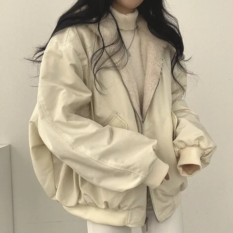 Jacket Plush Thick Women Coats Double-sided Lamb Wool Cotton Overcoat Plus Size Korean Solid Loose Female Clothing Autumn Winter 241214