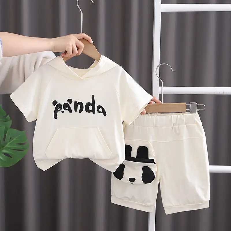 Clothing Sets Summer Children Boys Clothing Kids Cartoon Panda Hooded Shorts 2Pcs/Set Toddler Leisure Sport Suits Cotton Tracksuits 0-5 Years H241214