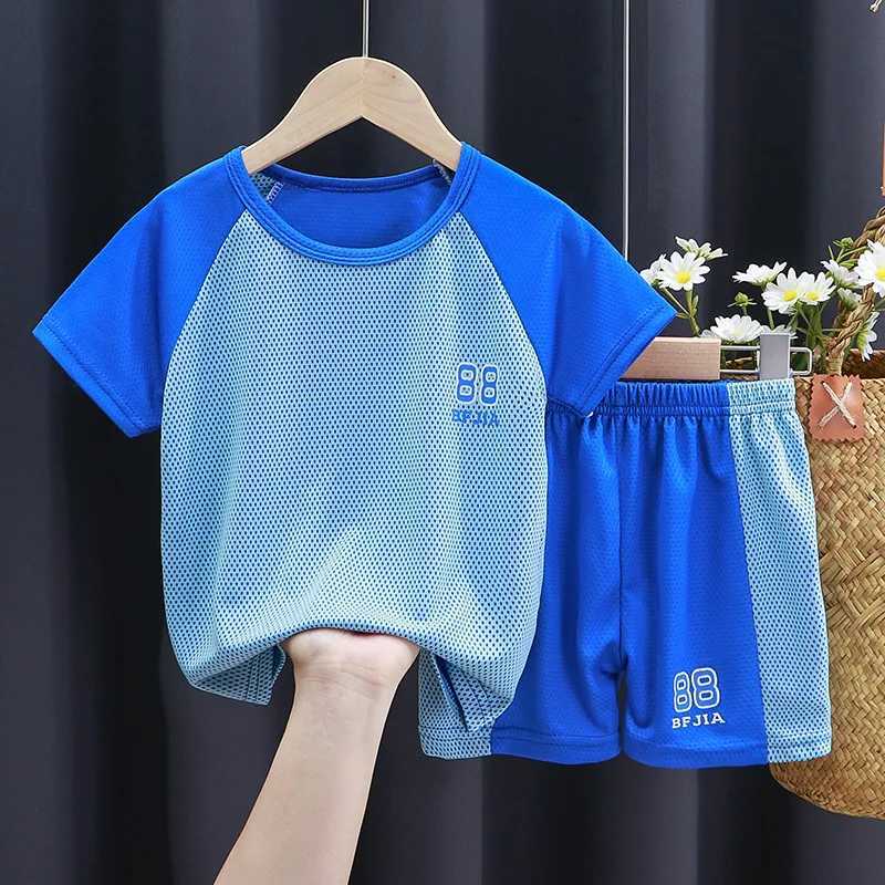 Clothing Sets Summer Children Boy Clothes Set Teenage Girls Patchwork T-Shirts And Shorts 2pcs Suit Kid Football Top Bottom Outfits Tracksuits H241214