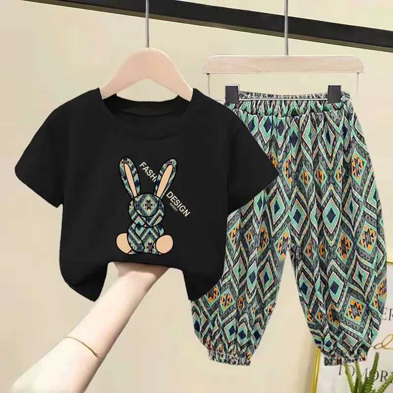 Clothing Sets summer Girls clothes set Rabbit Print top pants 2 pieces suit teenage boy print tracksuit Fashion Girls style children outfit H241214